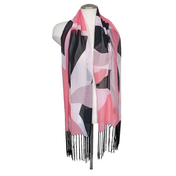 Mary Kay Accessories - Mary Kay Fashion Scarf Pink Black White Tassels Fringe Rectangle Feminine Pretty